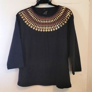 NWOT shirt with Gold Print Collar and 3/4 Sleeves
